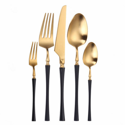 Conjunto de Talheres Matte Dourado Garfos Colheres Facas Conjunto de Talheres Aço Inoxidável Dourado Prata com Garfo de Bolo