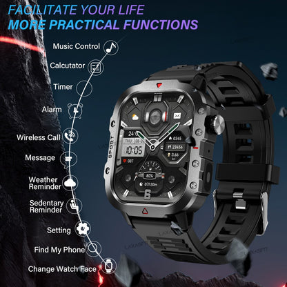 KESHUYOU Relógio Inteligente Esportivo ao Ar Livre Tela HD de 2.01 polegadas Lanterna LED Chamada Bluetooth Relógio Inteligente para Homens Mulheres Presentes de Feriado