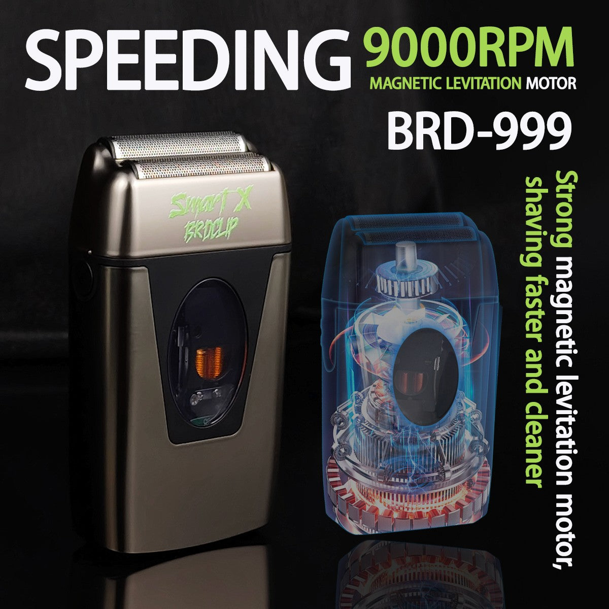 9000RPM BRDCLIP BRD999 Magnetic Motor Professional Electric Men's Beard Trimmer Double Foil Shaver USB Hair Cutting Machine