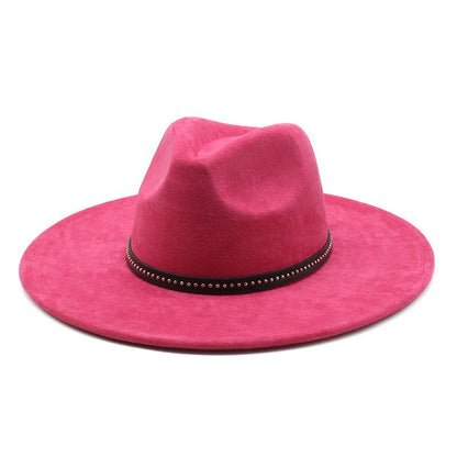 Suede Jazz Fedora Hats for Women Men 9.5cm Large Brim Woolen British French Felt Cap Ladies Elegant Fashion Knight Top Hat