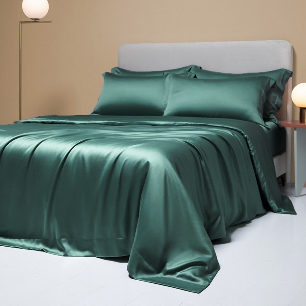 Lofuka Luxuoso Conjunto de Cama Cinza Escuro 100% Seda Pura Capa de Edredom Lençol Fronha para Sono Saudável Casal Queen King