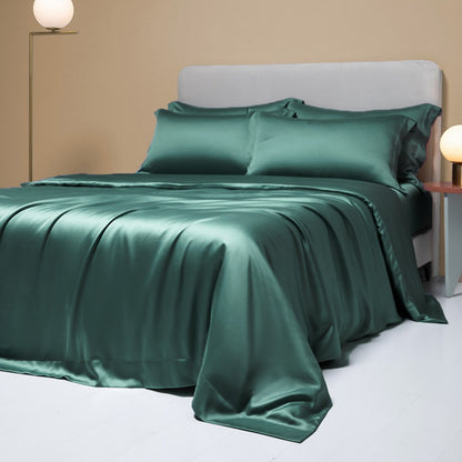 Lofuka Luxuoso Conjunto de Cama Cinza Escuro 100% Seda Pura Capa de Edredom Lençol Fronha para Sono Saudável Casal Queen King