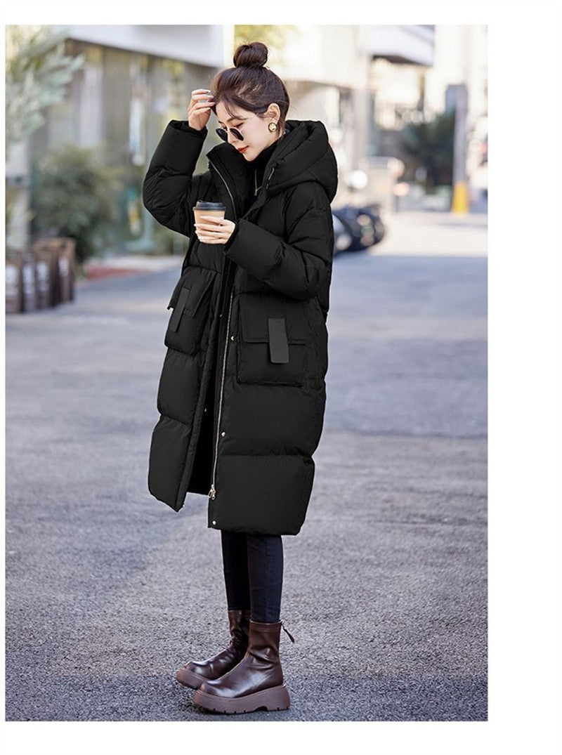 Mid to Long Down Jacket Knee Length 2024 Winter New Item Thickened Warm Fashionable Loose Versatile Jacket Women's Solid Color