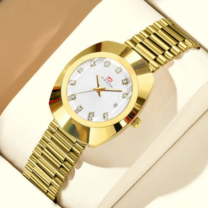 2024 New Women Oval Watch 34mm Stainless Steel Quartz Movement Brand Luxury Water Diamond Gold Black Casual Dress Banquet Watch
