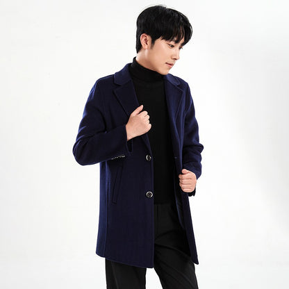 Autumn and Winter Mid-Length Western-Style Business Reversible Woolen Coat Men's 100% Wool Handmade Coat Cashmere Overcoat Coat