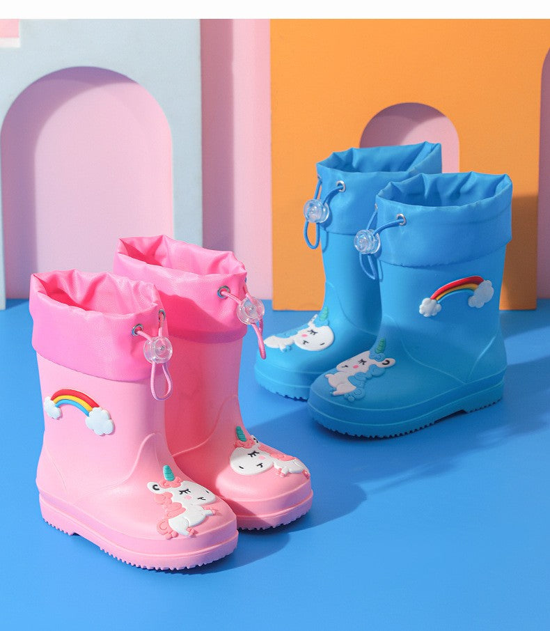Summer children buckle rain shoes girls fashion beautiful water shoes thick soles non-slip rain boots