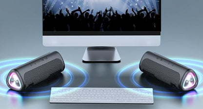 Caixa de Som Bluetooth Ortizan M7, Caixa de Som Portátil com 24W de Som Estéreo Potente, Luzes RGB, Entrada AUX, TF, Bluetooth 5.3, À Prova D'água IPX7