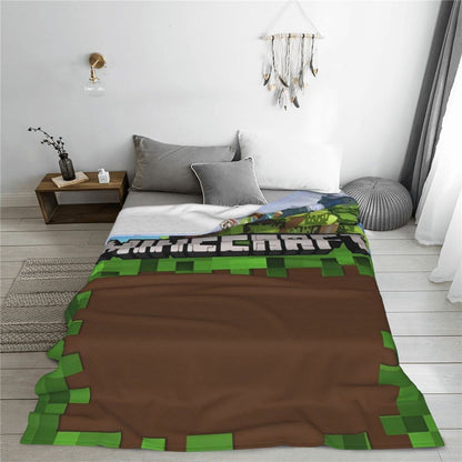 Cartoon Mines Pixel Game Crafts Flannel Blanket Super Warm Throw Blanket for Home Decor Decorative Street Trend Bedspread