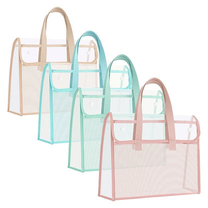 Clear Tote File Bag - Waterproof, Large Capacity, for School, Office, Travel, Document Organizer, Hand Carry Handle (Tran