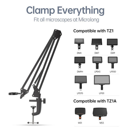 Suporte de braço flexível para microscópio RIEVBCAU? Suporte de metal ajustável compatível com microscópios de moedas DM4 DM7 DM9 MS1 MS3