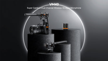 Comica VM40 2.4G Super Cardioid Microfone Shotgun Sem Fio de Canal Duplo, Modos duplo com e sem fio, para Câmera/Smartphone/PC