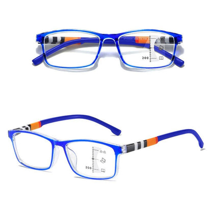 Óculos de Leitura Multifocais Antiluz Azul Progressivos de Perto e Longe, Bloqueadores de Raios Azuis, Óculos Quadrados para Proteção Ocular Ultraleves