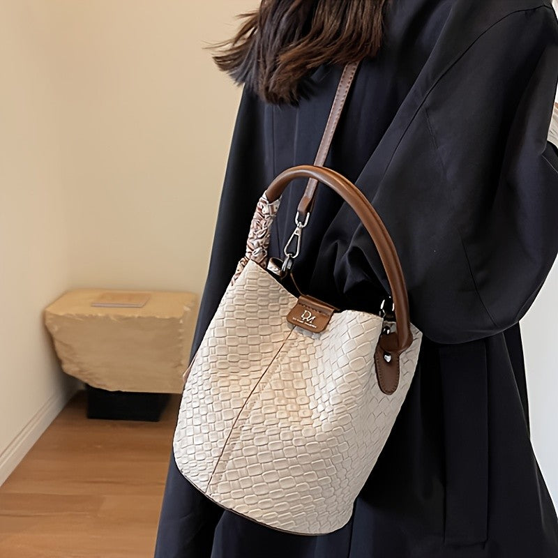 Women's Woven Bucket Bag.Deep Brown/Beige/Green/Black.Detachable Strap,Durable & Easy Clean.For Travel & Formal Events.Shop Now!