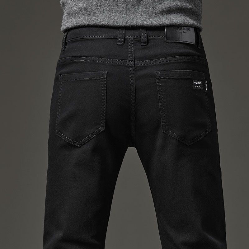 Men's autumn and winter hot jeans elastic small straight leg pants black gray micro elastic zipper fashionable versatile jeans
