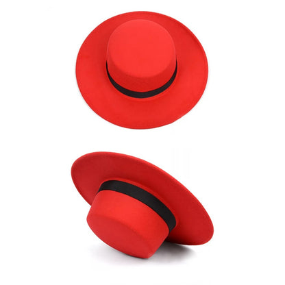 New Classic Solid Color Felt Fedoras Hat Belt for Men Women Blend Jazz Cap Wide Brim Simple Church Derby Flat Top Hat Mujer
