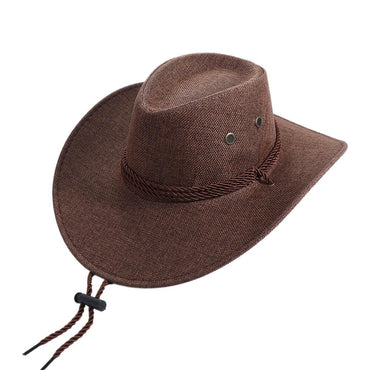 Linen Western Cowboy Hat Beach Cap Wide Brim Summer Sun Hat Outdoor Visor Cap Sun Protection Cap Beach Sunscreen Cap Summer