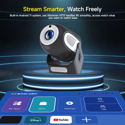 Magcubic HY300 X 4K 720P Android 11 Projetor com Foco Elétrico 300Ansi Wifi6 BT5.0 Projetor Portátil Som HIFI para Casa e Ar Livre