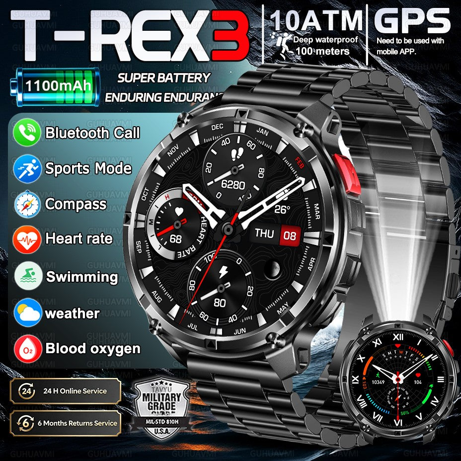 Smartwatch T-Rex 3 de Grau Militar, Bateria de 1100mAh, À Prova D'água 10ATM, GPS, Chamada Bluetooth, AMOLED HD, Masculino, Esportivo, Novo Modelo 2026