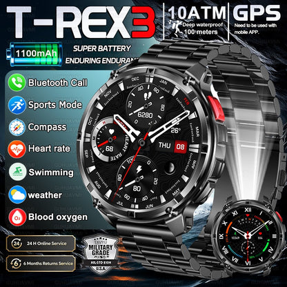 Smartwatch T-Rex 3 de Grau Militar, Bateria de 1100mAh, À Prova D'água 10ATM, GPS, Chamada Bluetooth, AMOLED HD, Masculino, Esportivo, Novo Modelo 2026
