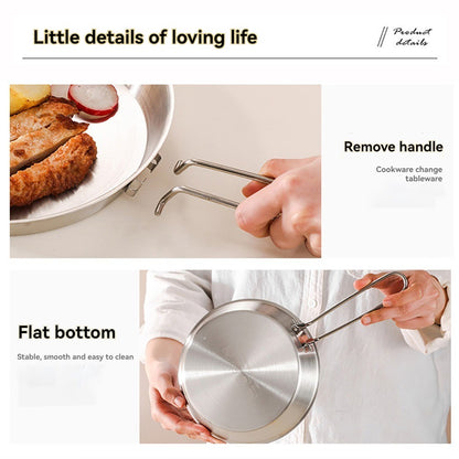 304 stainless steel frying pan, cooking utensil, camping, portable, foldable handle, outdoor, steak frying, flat bottom pan