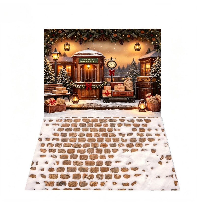 Christmas decoration background train phone booth Christmas tree street light room layout photo studio photography background