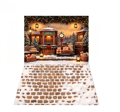 Christmas decoration background train phone booth Christmas tree street light room layout photo studio photography background