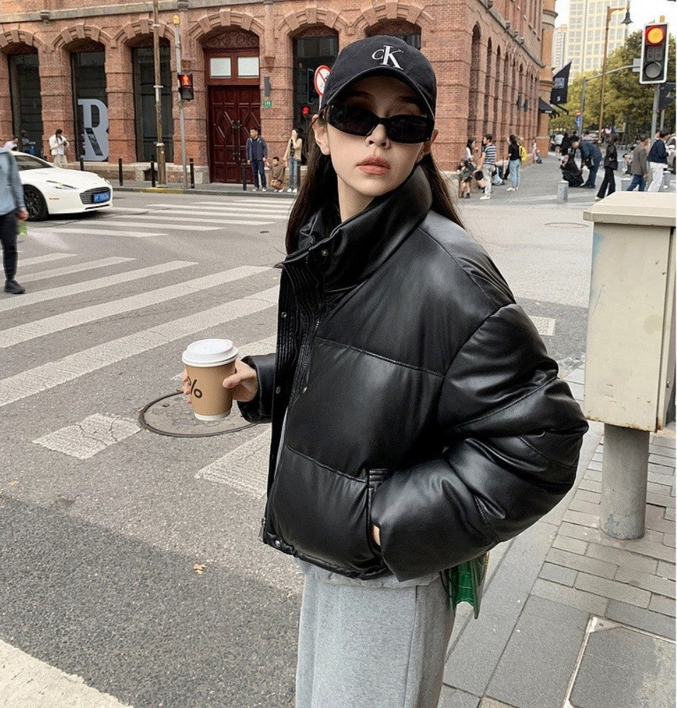2025 New Autumn Winter Jackets Fashion Women Solid Long Sleeve Thick Pu Zipper Lapel Coats Casual Office Lady Korean Outerwear