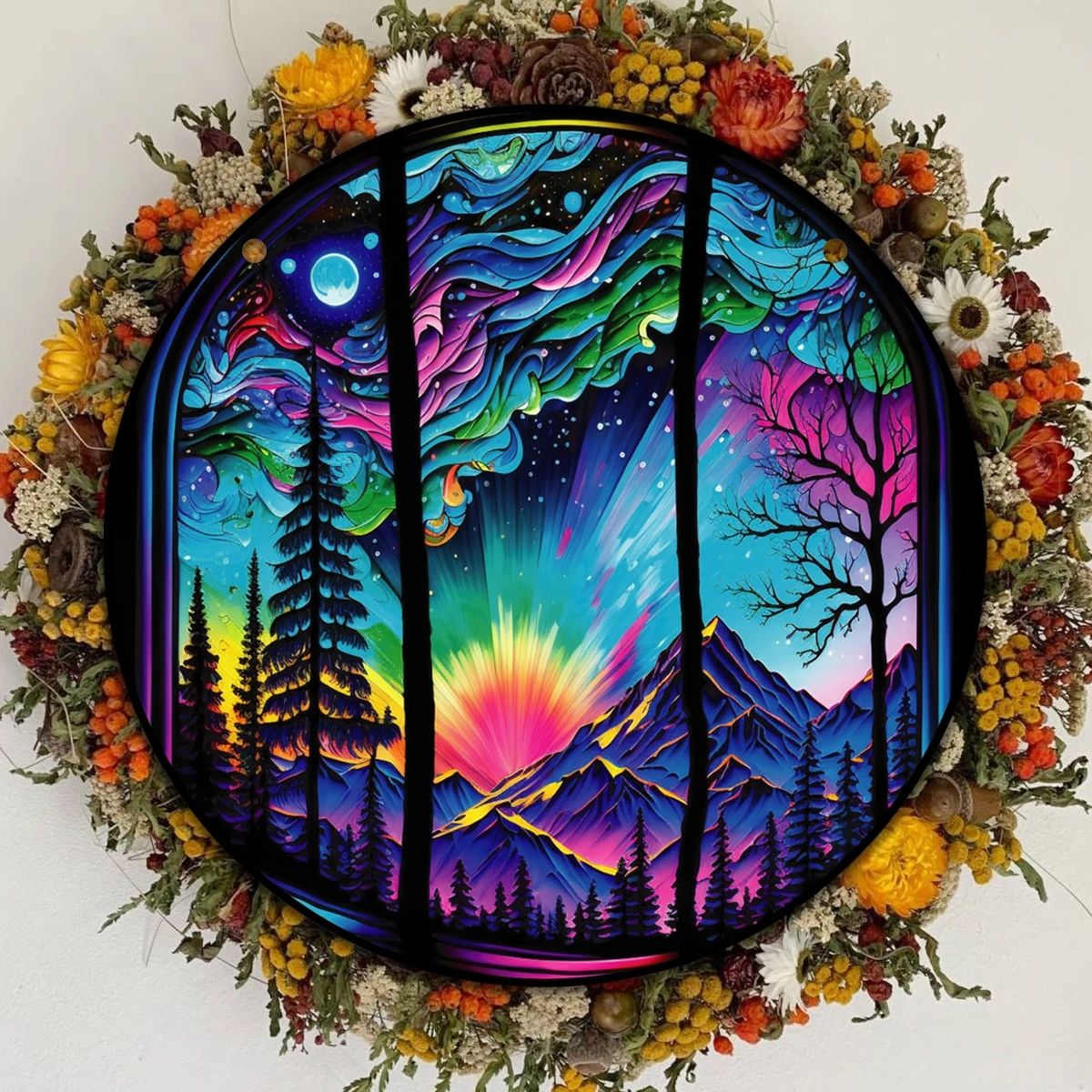 Starry Night Sky Round Acrylic Painted Home Living Room Window Wall Hanging Craft Party Car Pendant Retro Decoration Accessory