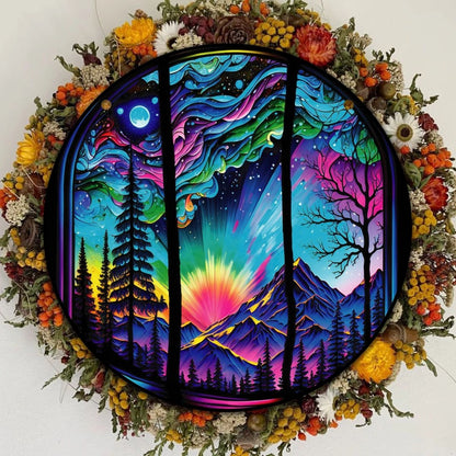 Starry Night Sky Round Acrylic Painted Home Living Room Window Wall Hanging Craft Party Car Pendant Retro Decoration Accessory