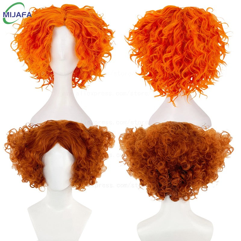 Peruca de Cabelo Curto Cacheado de Alta Qualidade do Chapeleiro Maluco Alice no País das Maravilhas, Laranja, Resistente ao Calor, Sintética, para Anime + Touca de Peruca