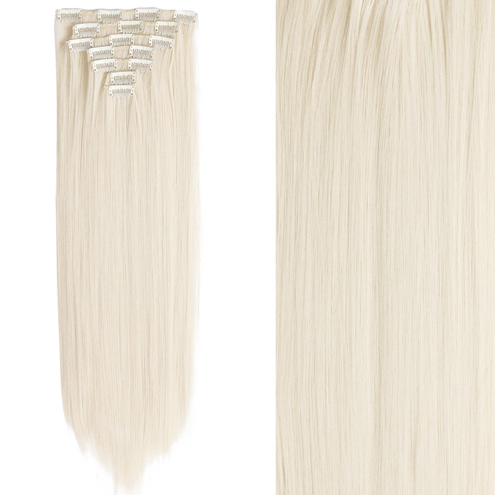Cabelo Liso Comprido 16 Clipes 7 Pçs/Conjunto de Apliques de Cabelo Sintético Natural Loiro Preto Resistente ao Calor 2026