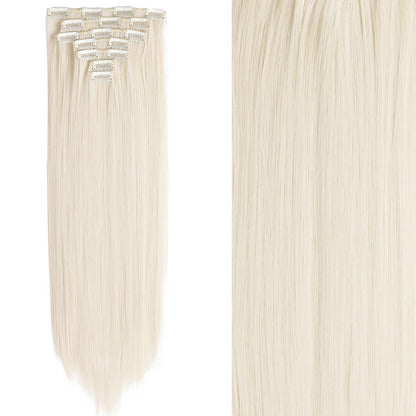 Cabelo Liso Comprido 16 Clipes 7 Pçs/Conjunto de Apliques de Cabelo Sintético Natural Loiro Preto Resistente ao Calor 2026
