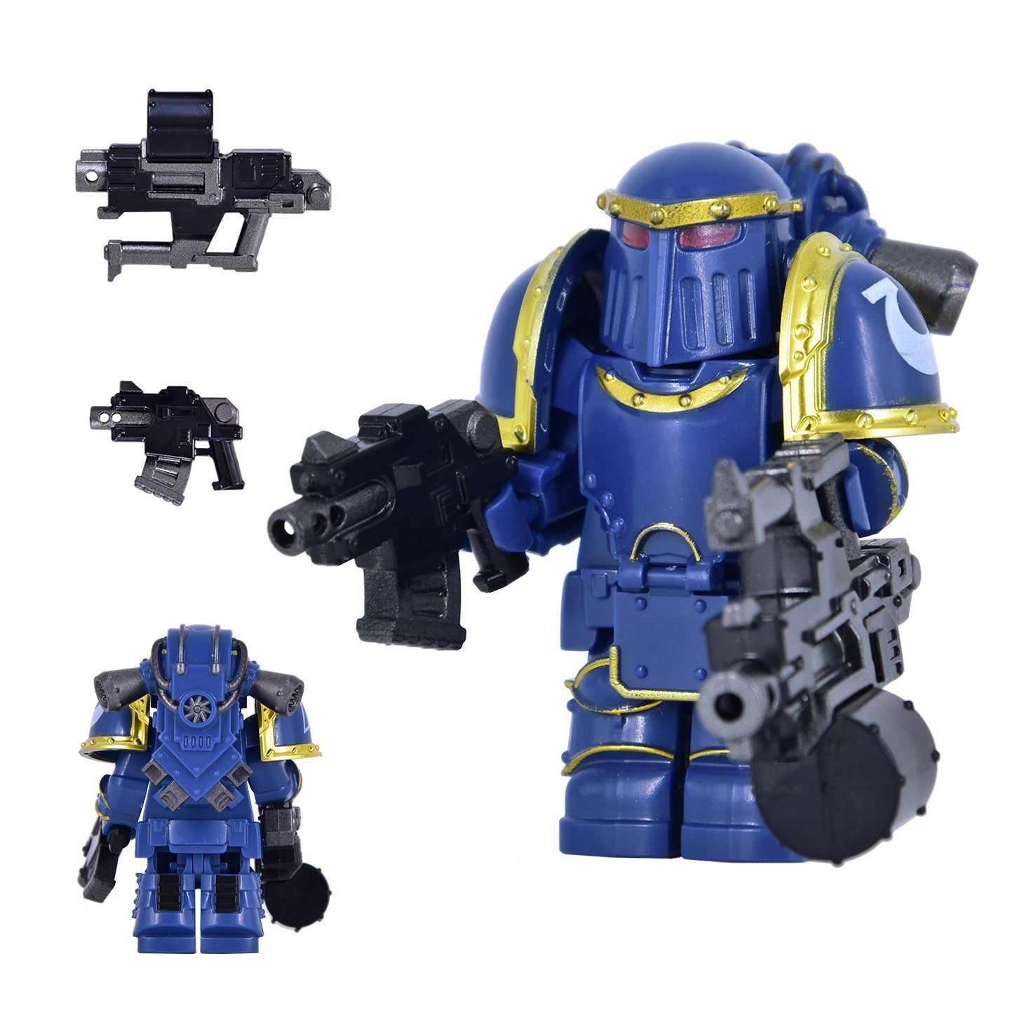 Medieval Knights War 10cm Poseable Collectible 40K Figure - Blue-Gold Armor Skull Face Design
