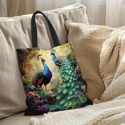 1pc Vibrant Peacock Pattern Tote Bag - Lightweight, Durable Polyester with Fixed Shoulder Straps, Ideal for Grocery Shopping