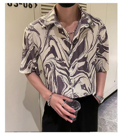 Japanese Summer Ice Silk Flower Shirt for Men Short Sleeve Loose Casual Harajuku Oversized 2023 New Thin Hawaiian Shirt Men