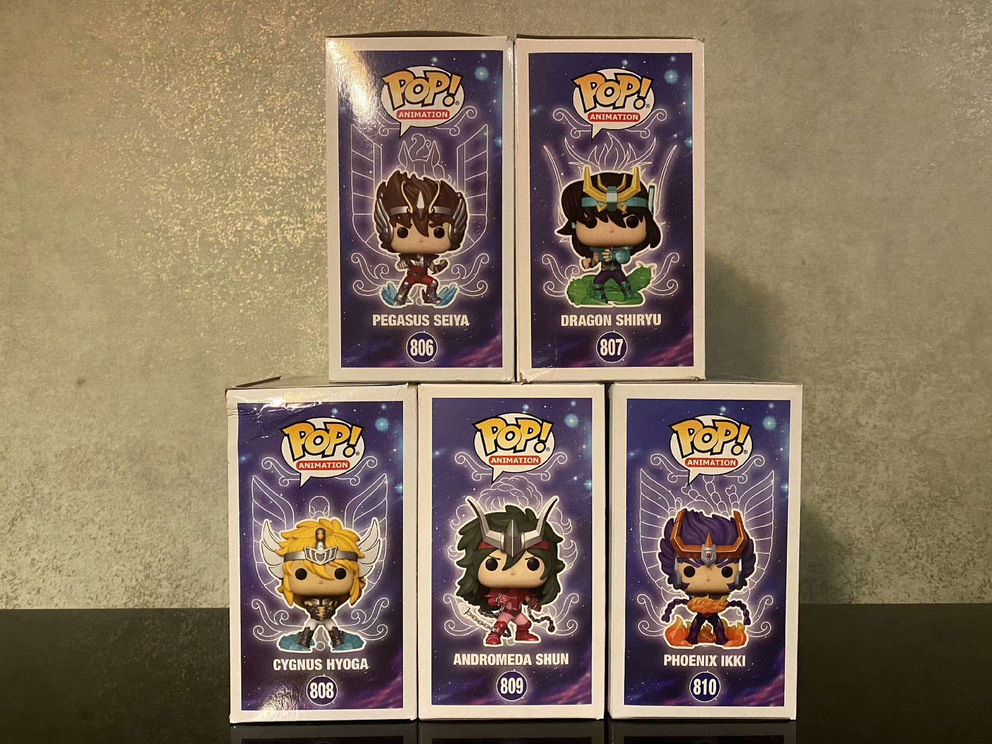Funko Pop Cavaleiros do Zodíaco Boneco Articulado Hyoga de Cisne #808 Shiryu de Dragão #807 Shun de Andrômeda #809 Ikki de Fênix #810 Bonecos de Vinil Brinquedos