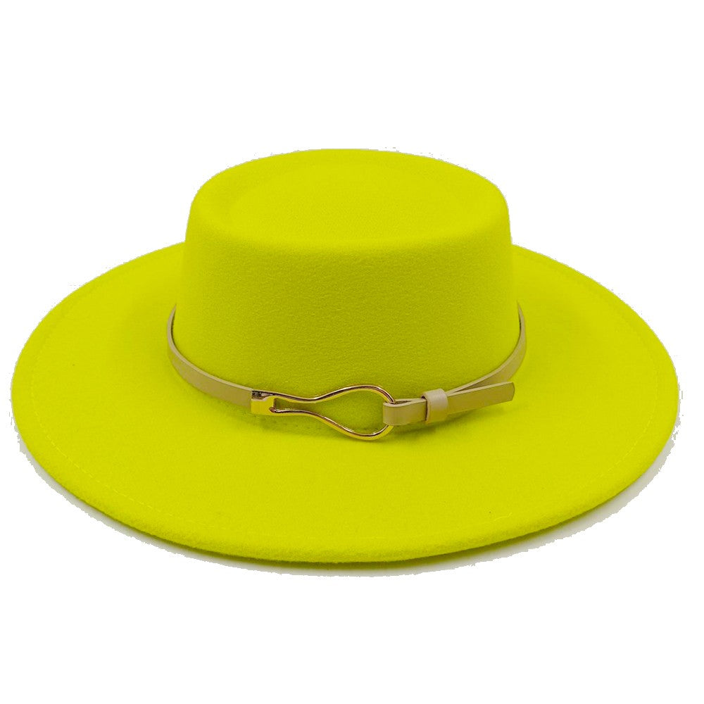 Acessórios femininos de fivela de couro metal com chapéu de feltro de pele com top côncavo e convexo, chapéu fedora e conjunto de bolsa combinando, estilo retrô