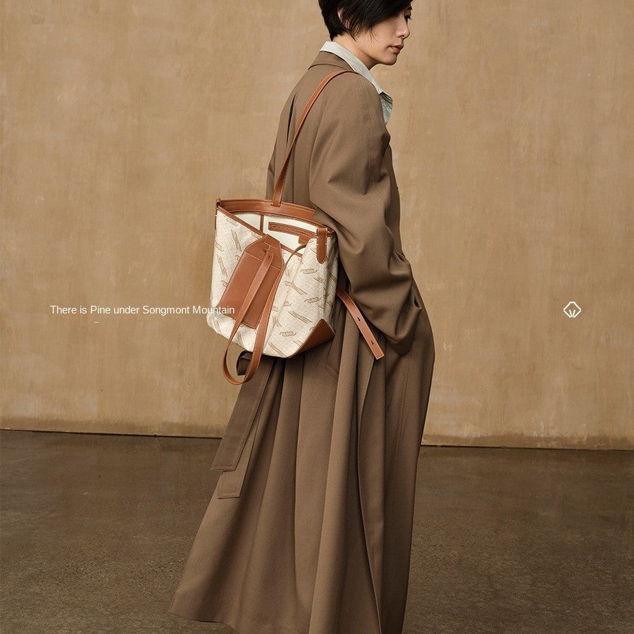 Songmont Designer Tote Bag Signature Monogram Print PU Material Lightweight Durable Womens Bag Zipper Top Polyester Lining