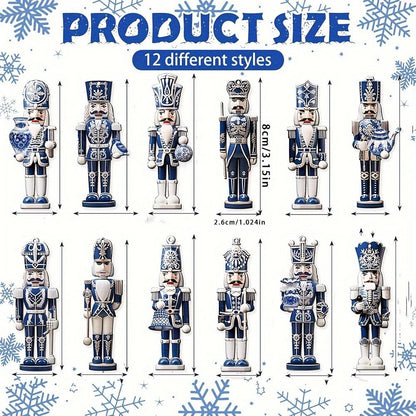 12/24/36PCS XMAS Wooden Nutcracker Soldier Pendant Blue 8CM Christmas Wooden Nutcracker European-Style Home Decoration