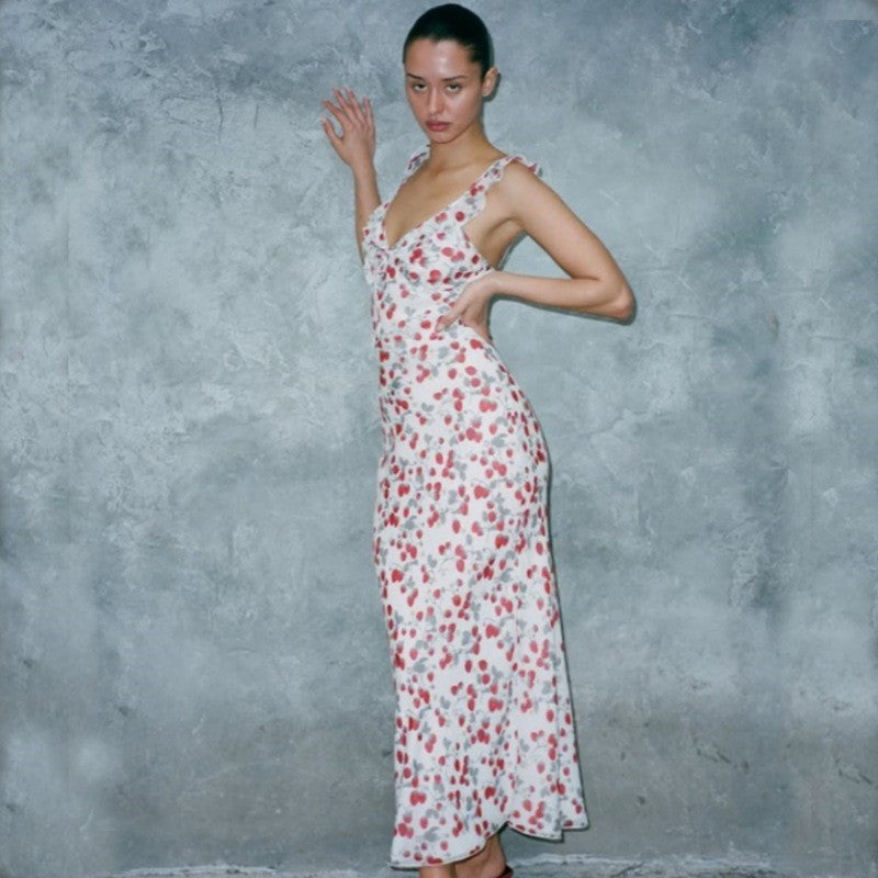 Cryptographic Summer Floral Print Plunge Maxi Dress Outfits Sexy Backless Fairy