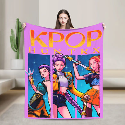 Cobertores de flanela Kpop Demon Hunters Zoey Huntrix Cobertor incrível para casa hotel sofá colcha 125*100cm