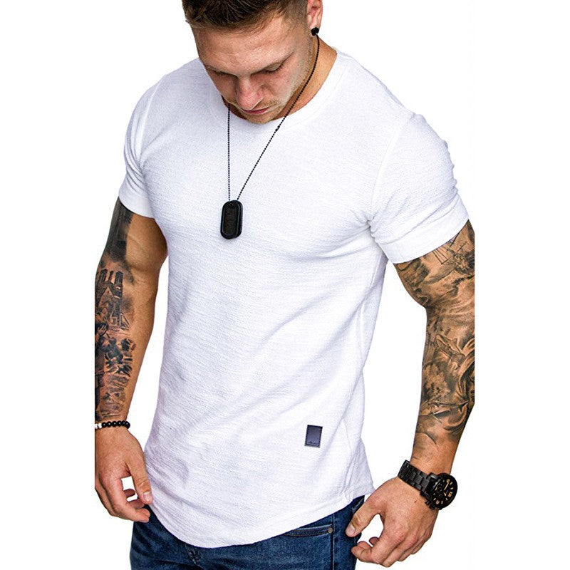 Men's Sports T-shirt Slim Fit O-neck Short Sleeve Muscle Fitness Casual Hip Hop Top Summer Fashion Basic Solid Crew T-shirt