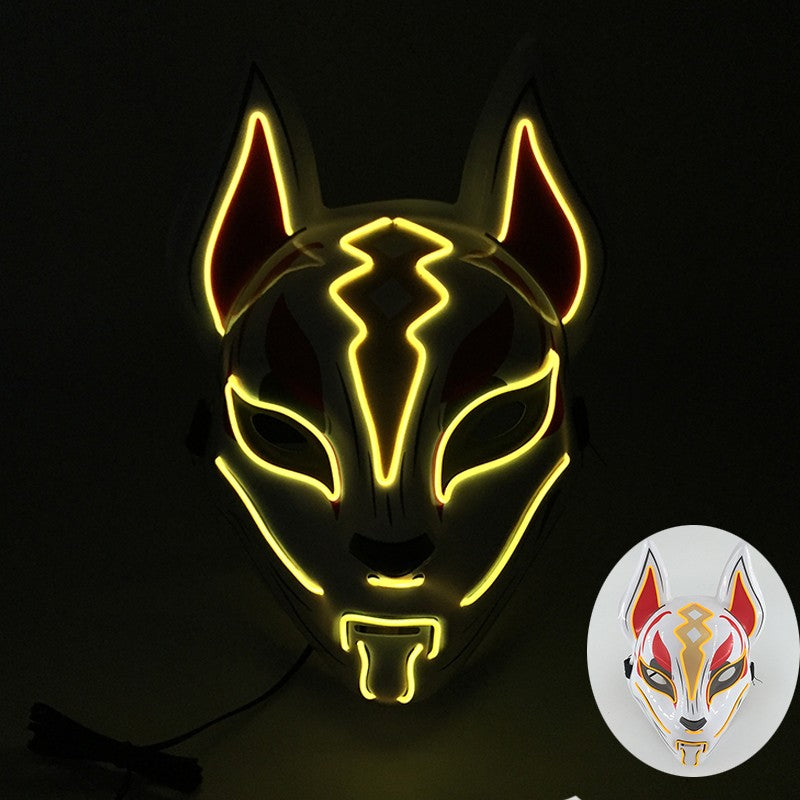 LED Fox Mask Neon Light Up Japanese Kitsune Mask for Halloween Cosplay Party Rave Festival Costume Glowing EL Wire Masque