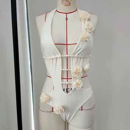 2025 New 3D Flowers One Piece Swimsuit Women Solid Sexy Hollow Out Swimwear Tropical Summer Beachwear Bathing Suit Bodysuit