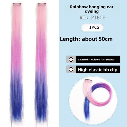 Extensões de Cabelo com Brilho em Degradê de Três Cores, Presilhas em Cabelo Sintético Arco-Íris com Brilho, Extensões de Cabelo com Brilho Resistentes ao Calor