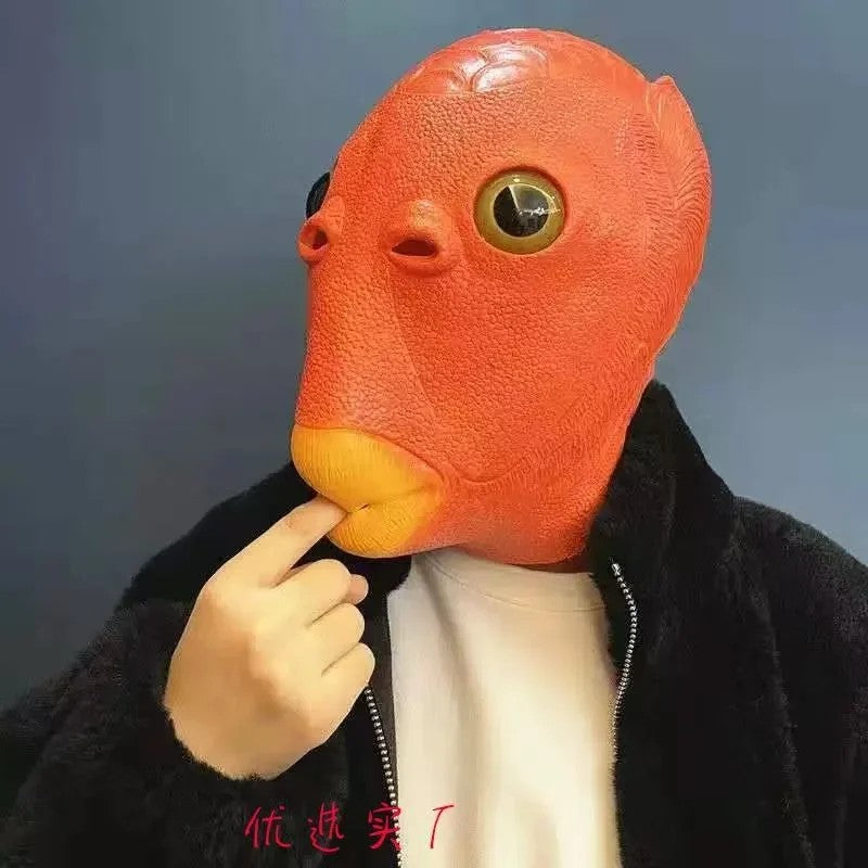 Halloween Green Fish Head Red Fish Head Funny Cosplay Costume Mask Adult Carnival Party Fish Head Mask April Fool's Day Headdres