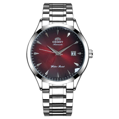 Orient Automático Masculino, Mostrador Preto, Pulseira de Aço Inoxidável, Relógio de Pulso Clássico de Negócios Resistente à Água com Exibição de Data