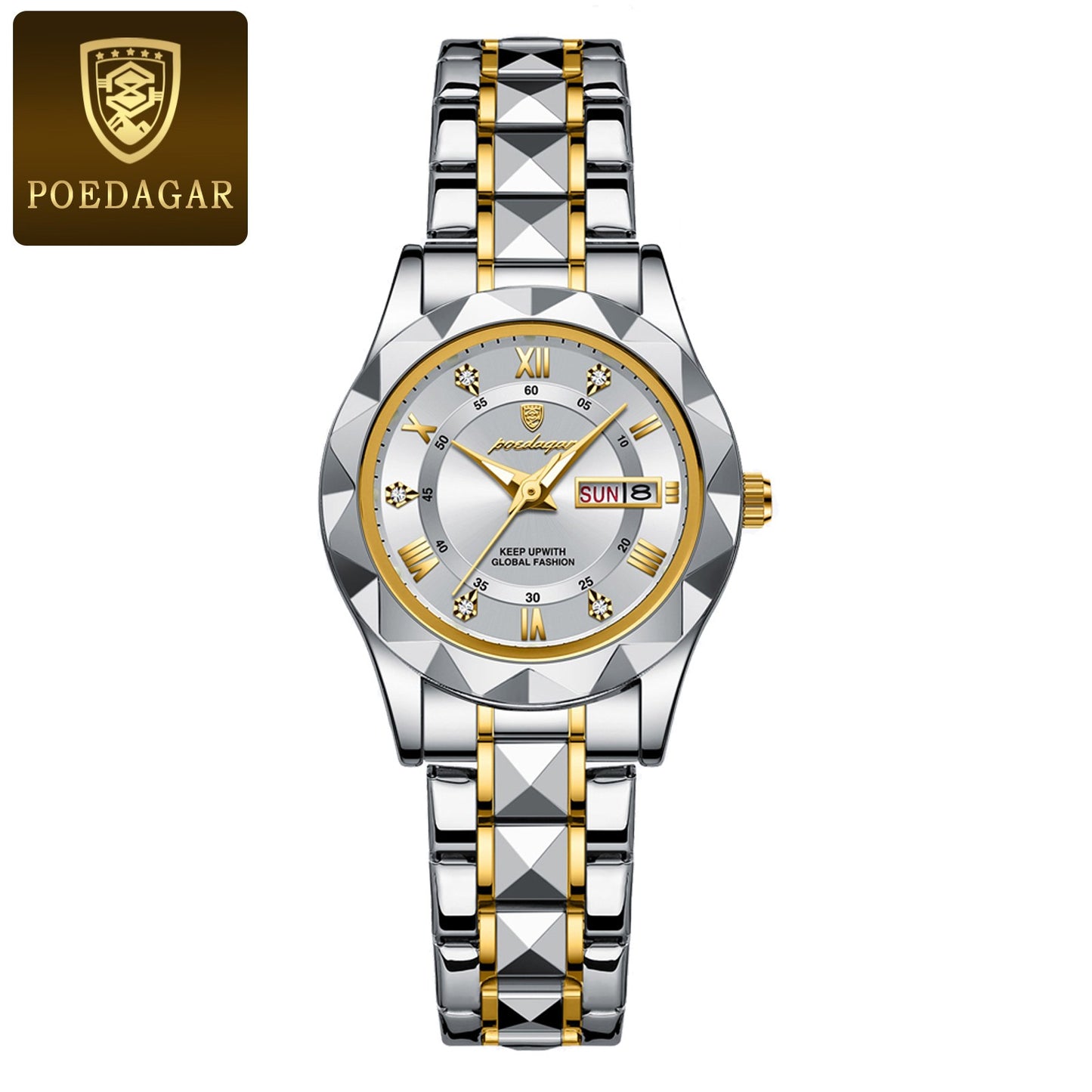 POEDAGAR Luxury Ladies Dress Watch Luminous Waterproof Week Date Woman Wristwatch Stainless Steel Women Quartz Watches reloj+box