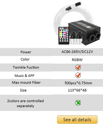 New 16W Twinkle RGBW Fiber Optic Star Ceiling Lights Kit Smart APP Sound Control LED Engine for Car Starry Sky Fiber Optic Light