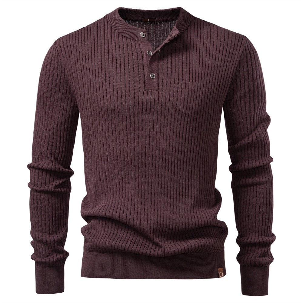 AIOPESON Button Placket Polo Shirt Men Ribbed Stripe Long Sleeve Contemporary Fit Minimalist Autumn Winter Premium Business Top